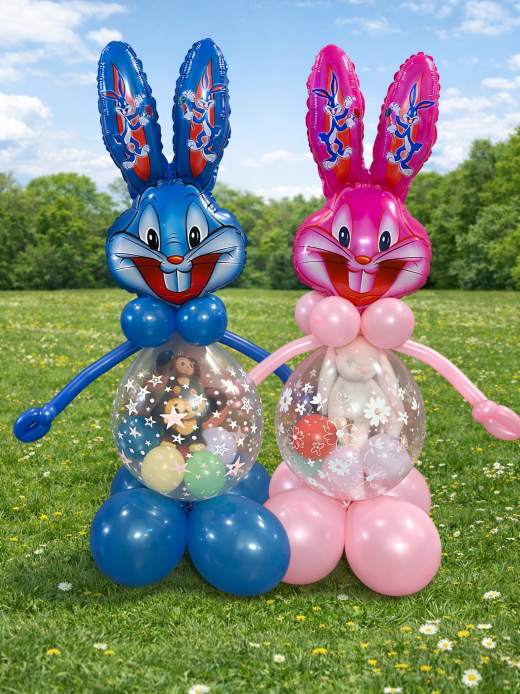 Ballonstrauß mit Hasen-Folienballon und Überraschung