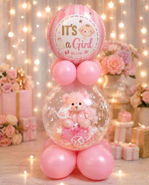 It's a Girl — Ballonstrauß mit Teddy-Überraschung